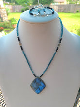 Load image into Gallery viewer, Labradorite, London Blue Topaz, and Black Spinel - Wisdom and Light Necklace, Bracelet, Earrings Set
