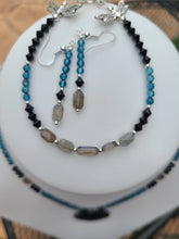 Load image into Gallery viewer, Labradorite, London Blue Topaz, and Black Spinel - Wisdom and Light Necklace, Bracelet, Earrings Set