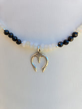 Load image into Gallery viewer, Mama Quilla - Peaceful Power, Incan Moon Goddess Necklace - Fire Opal, Black Spinel, Sterling Silver Naja
