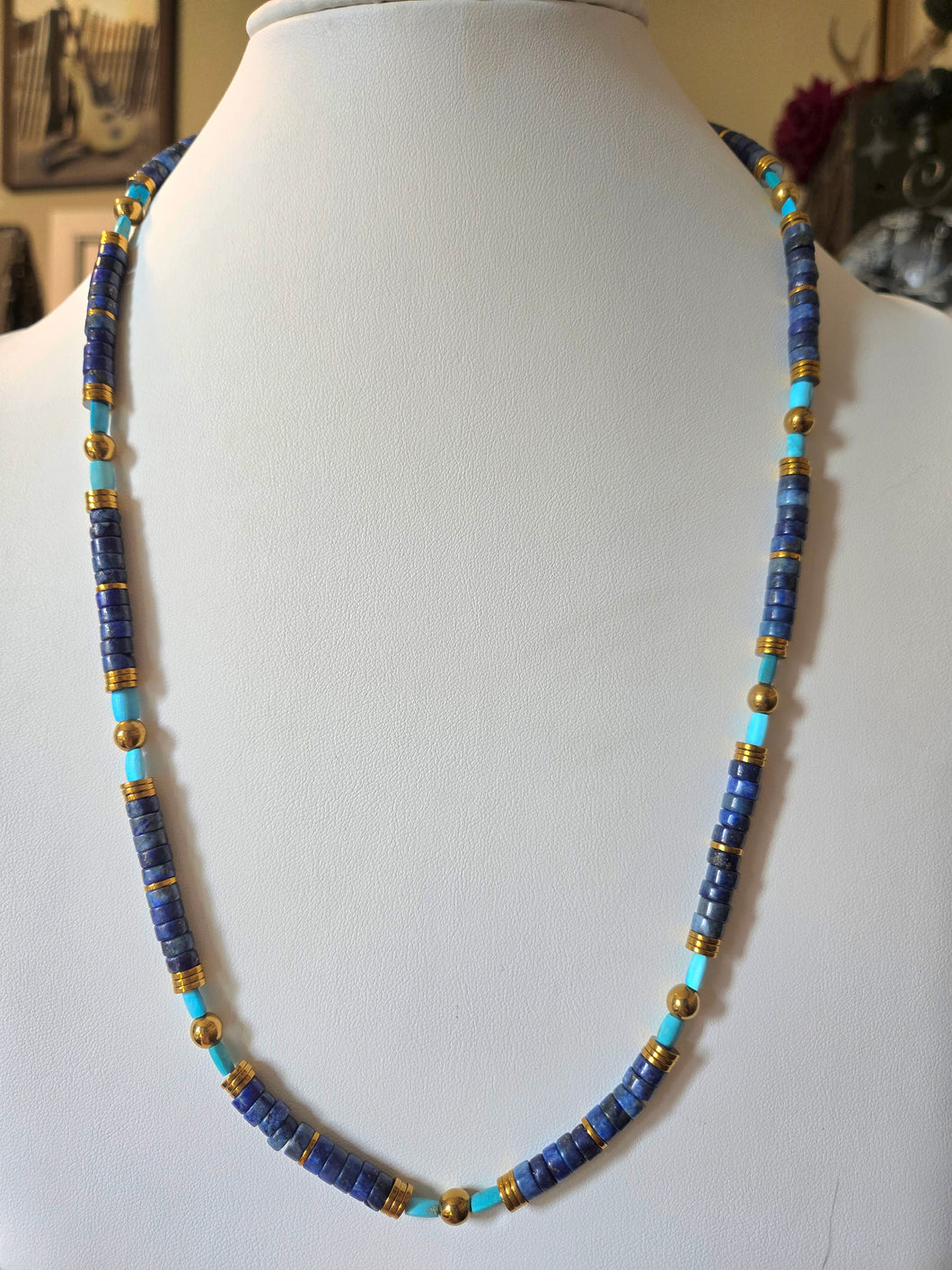 Ancient Egyptian Pharoah Necklace - Museum Replica - Lapis, Turquoise, Gold Plated Hematite