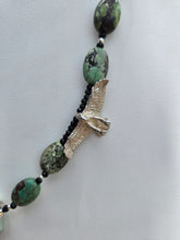 Load image into Gallery viewer, Nightbird Necklace - Tibetan Turquoise with Sterling Silver Eagles
