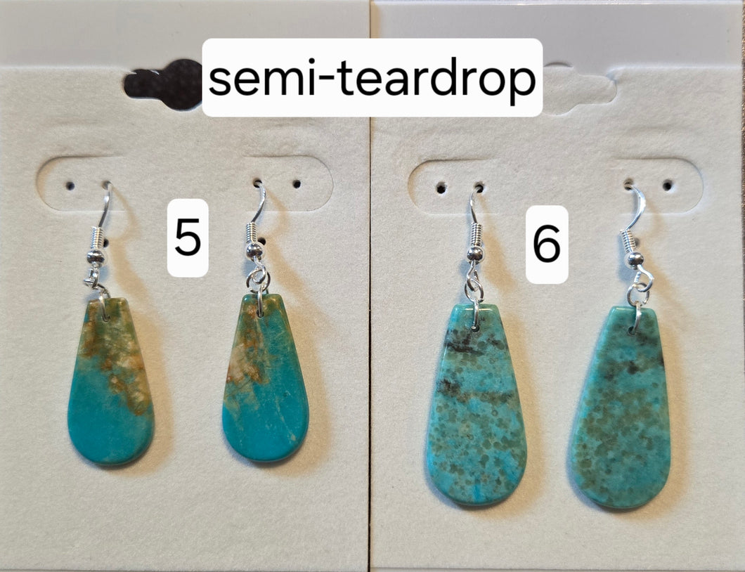 Genuine Turquoise Slab Earrings Set in Sterling Silver - Semi-Teardrops
