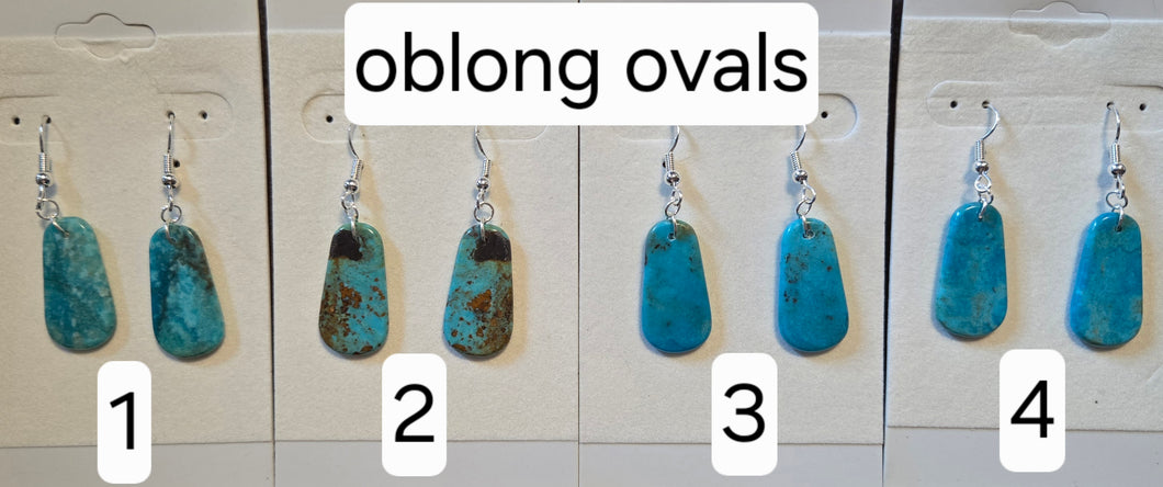 Genuine Turquoise Slab Earrings in Sterling Silver - Oblong Ovals