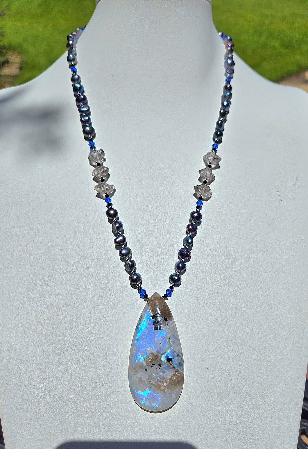 Sea Witch New Moon Necklace - Rainbow Moonstone
