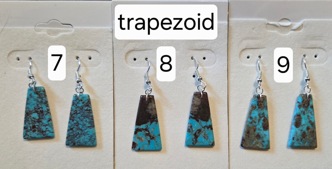 Genuine Turquoise Slab Earrings Set in Sterling Silver - Trapezoid